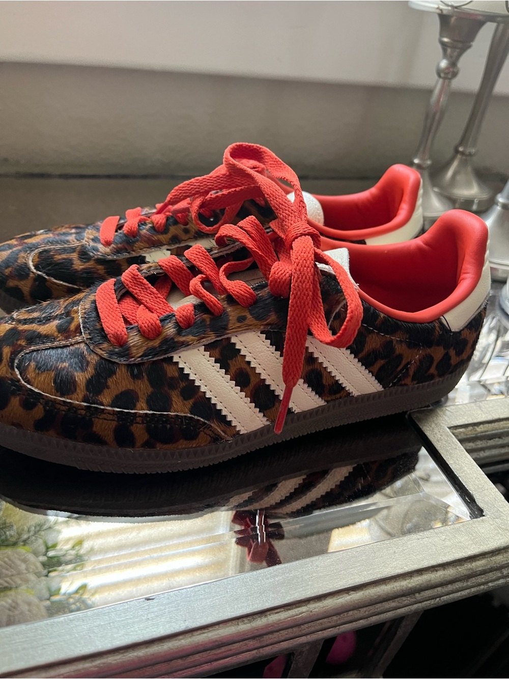 Leopard Print Adidas Samba Sneakers with orange Accents NWOT - Picture 2 of 5